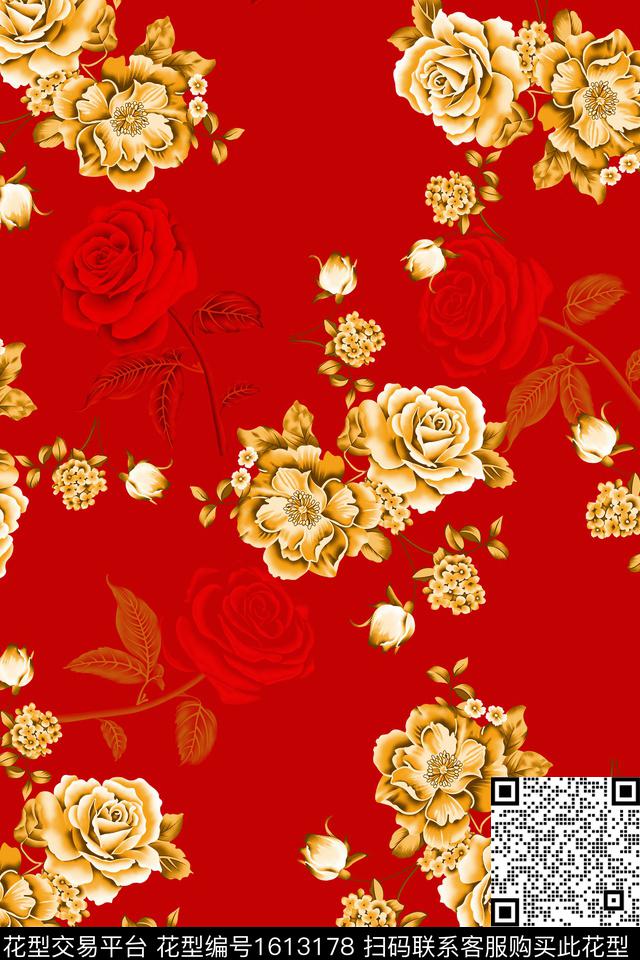 花卉金属色影花数码印花华亿平台下载（图片编号: 1613178） - 瓦栏（Walan）