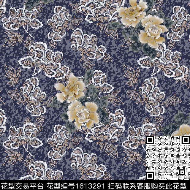 豹纹牡丹线条花卉数码印花华亿平台下载（图片编号: 1613291） - 瓦栏（Walan）