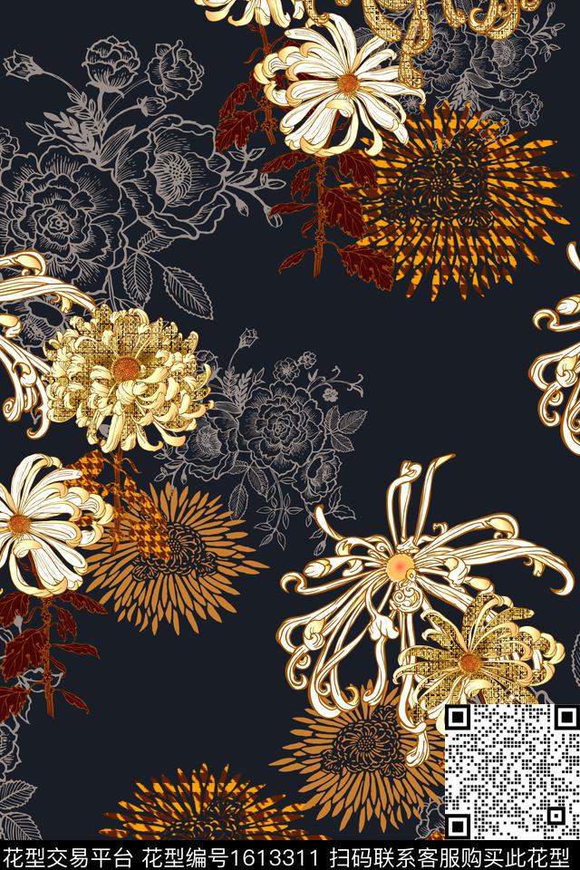 大花花卉中老年数码印花华亿平台下载（图片编号: 1613311） - 瓦栏（Walan）