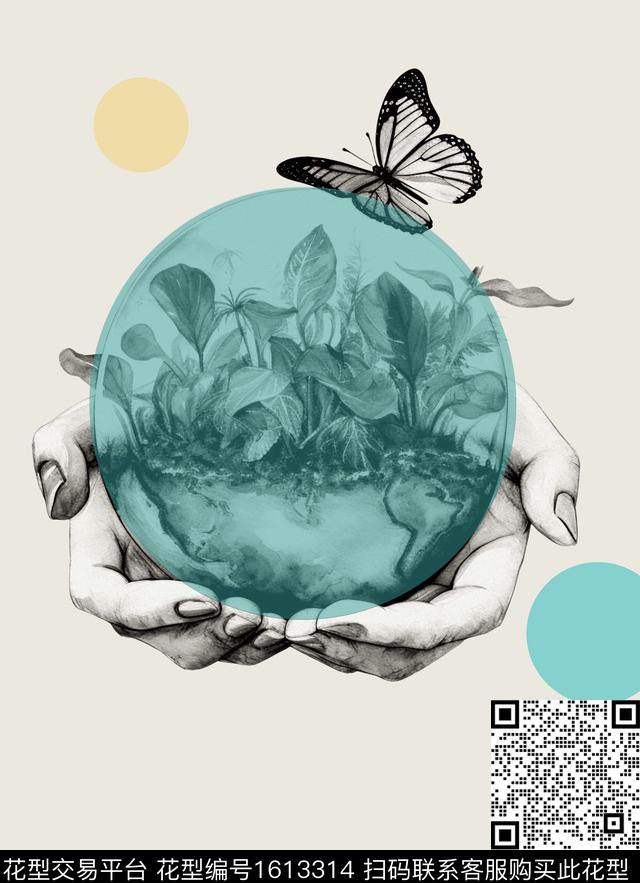 植物手蝴蝶数码印花华亿平台下载（图片编号: 1613314） - 瓦栏（Walan）