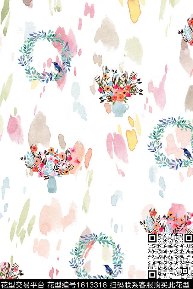 小清新晕染肌理小碎花数码印花华亿平台下载（图片编号: 1613316） - 瓦栏（Walan）