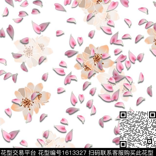 花卉花瓣清爽底花卉数码印花华亿平台下载（图片编号: 1613327） - 瓦栏（Walan）