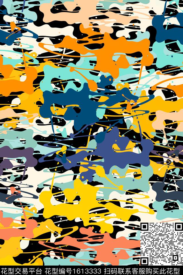 抽象涂鸦颜料数码印花华亿平台下载（图片编号: 1613333） - 瓦栏（Walan）