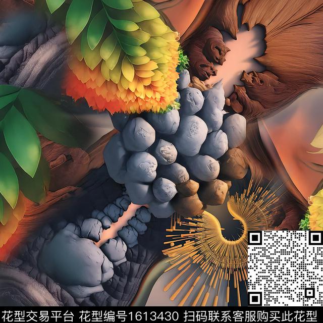 植物抽象热带数码印花华亿平台下载（图片编号: 1613430） - 瓦栏（Walan）