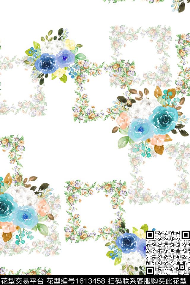 花卉水彩花卉花环数码印花华亿平台下载（图片编号: 1613458） - 瓦栏（Walan）