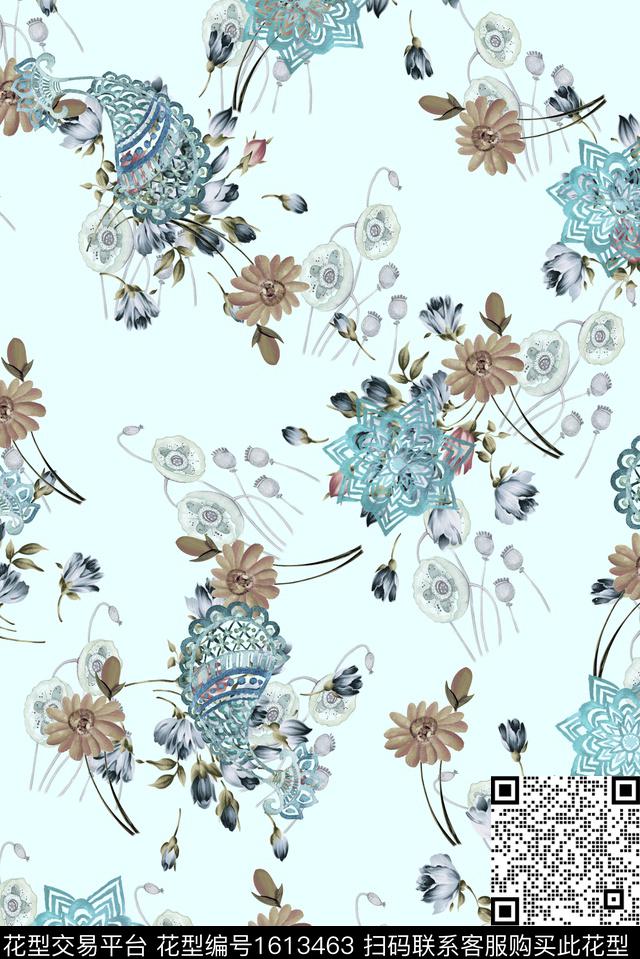 花卉火腿花民族风数码印花华亿平台下载（图片编号: 1613463） - 瓦栏（Walan）