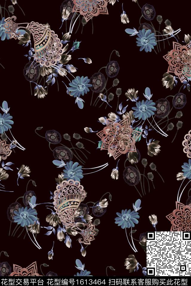 花卉火腿花水彩几何数码印花华亿平台下载（图片编号: 1613464） - 瓦栏（Walan）