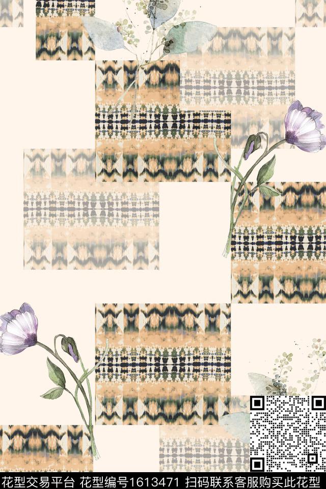 民族纹样花卉混合拼接数码印花华亿平台下载（图片编号: 1613471） - 瓦栏（Walan）