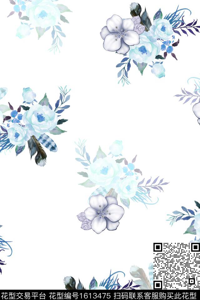 水彩花卉玉兰花玫瑰花数码印花华亿平台下载（图片编号: 1613475） - 瓦栏（Walan）