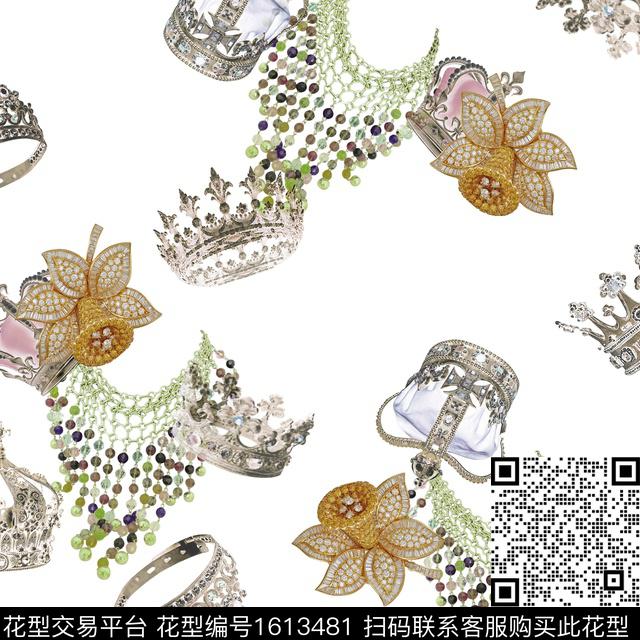 珠宝宝石花卉皇冠数码印花华亿平台下载（图片编号: 1613481） - 瓦栏（Walan）