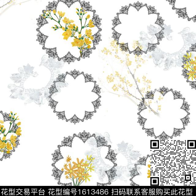 花卉民族纹样花环数码印花华亿平台下载（图片编号: 1613486） - 瓦栏（Walan）