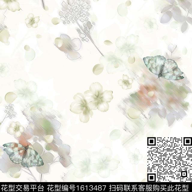 蝴蝶花卉模糊花卉数码印花华亿平台下载（图片编号: 1613487） - 瓦栏（Walan）