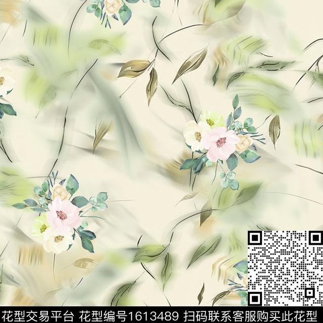 花卉水彩花卉模糊底纹数码印花华亿平台下载（图片编号: 1613489） - 瓦栏（Walan）