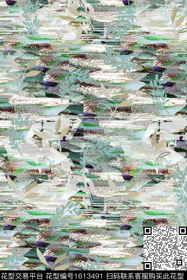 抽象肌理底纹绿植树叶数码印花华亿平台下载（图片编号: 1613491） - 瓦栏（Walan）