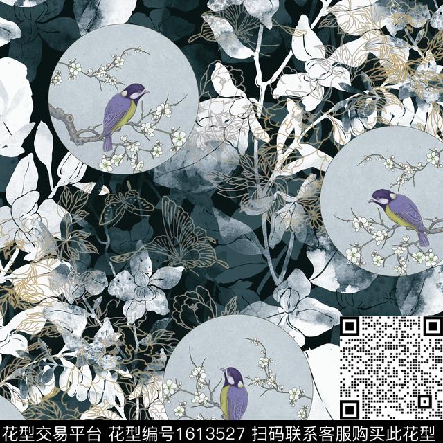 中国风线条花卉花卉数码印花华亿平台下载（图片编号: 1613527） - 瓦栏（Walan）