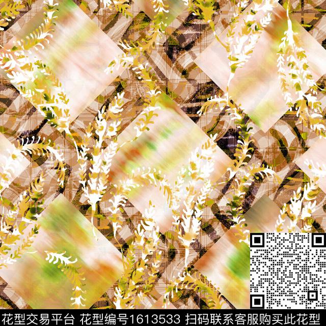 植物格子绿植树叶数码印花华亿平台下载（图片编号: 1613533） - 瓦栏（Walan）