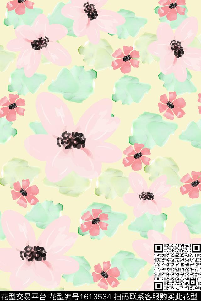花卉手绘花卉渐变数码印花华亿平台下载（图片编号: 1613534） - 瓦栏（Walan）