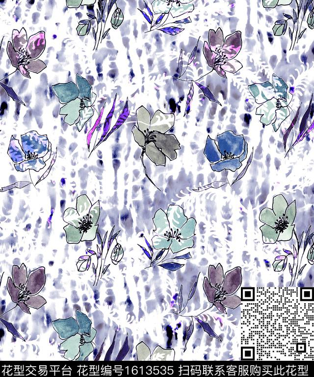 肌理水彩花卉扎染华亿平台数码印花华亿平台下载（图片编号: 1613535） - 瓦栏（Walan）