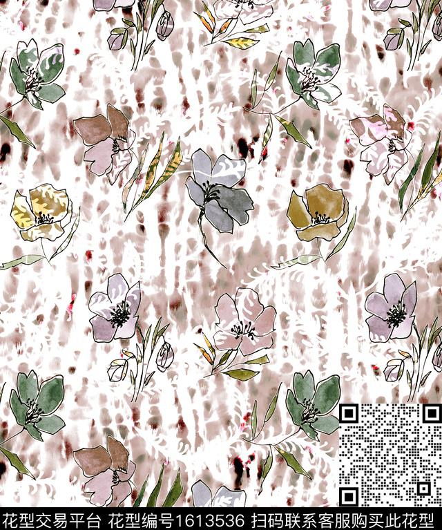 花卉水彩花卉渐变数码印花华亿平台下载（图片编号: 1613536） - 瓦栏（Walan）