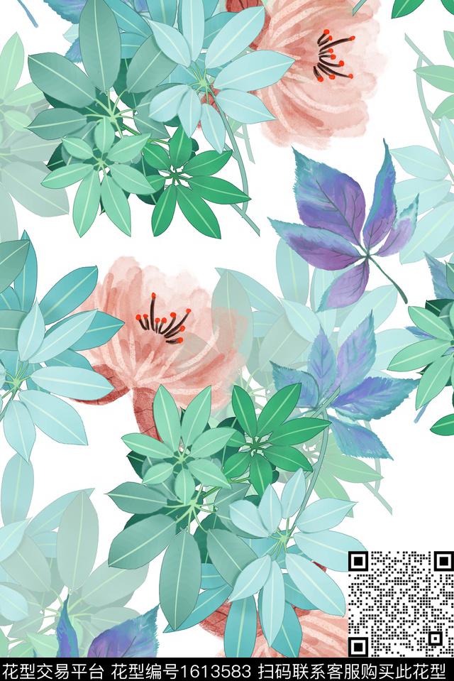 植物水彩花卉花卉数码印花华亿平台下载（图片编号: 1613583） - 瓦栏（Walan）