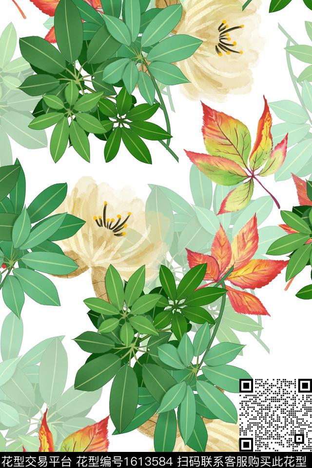 植物水彩花卉休闲风数码印花华亿平台下载（图片编号: 1613584） - 瓦栏（Walan）