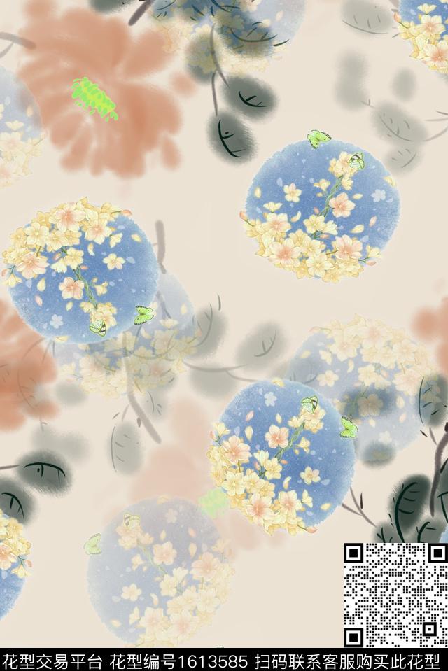 花卉水彩花卉水墨风数码印花华亿平台下载（图片编号: 1613585） - 瓦栏（Walan）