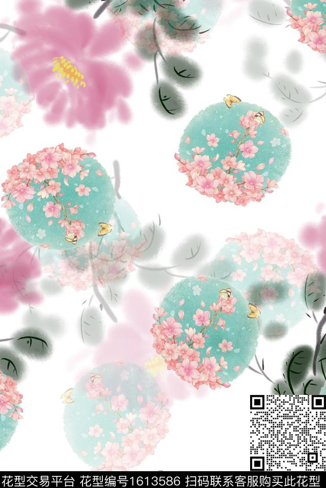 肌理水彩花卉水墨风数码印花华亿平台下载（图片编号: 1613586） - 瓦栏（Walan）