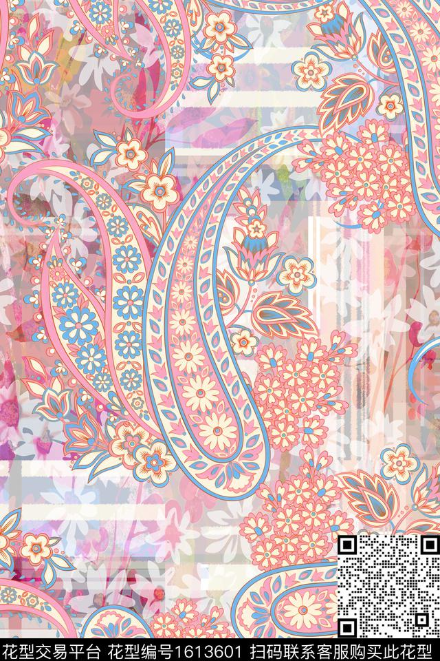 真丝民族风佩斯利数码印花华亿平台下载（图片编号: 1613601） - 瓦栏（Walan）
