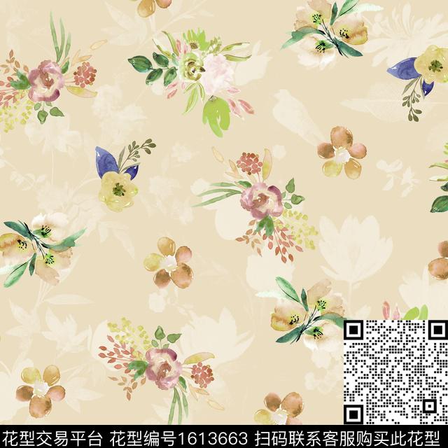 小清新小碎花水彩花卉数码印花华亿平台下载（图片编号: 1613663） - 瓦栏（Walan）