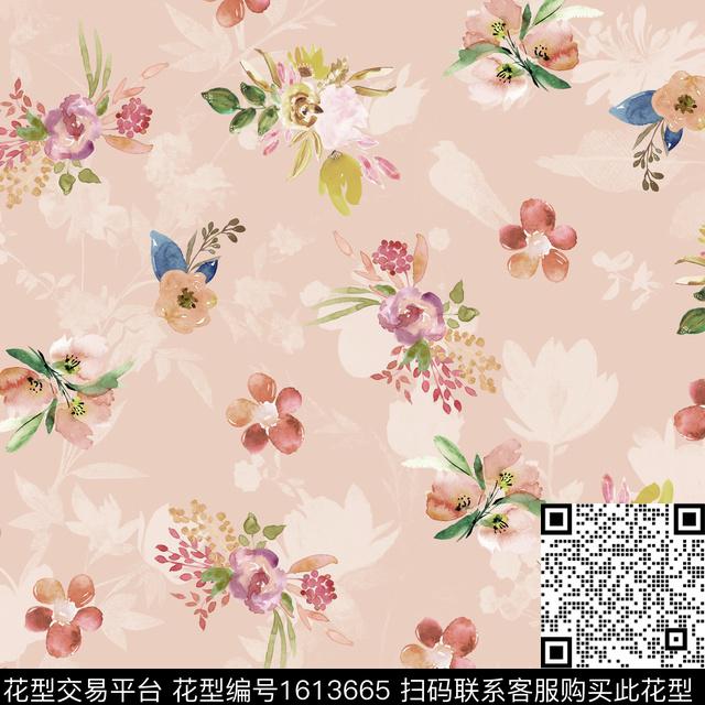 花卉水彩花卉剪影数码印花华亿平台下载（图片编号: 1613665） - 瓦栏（Walan）