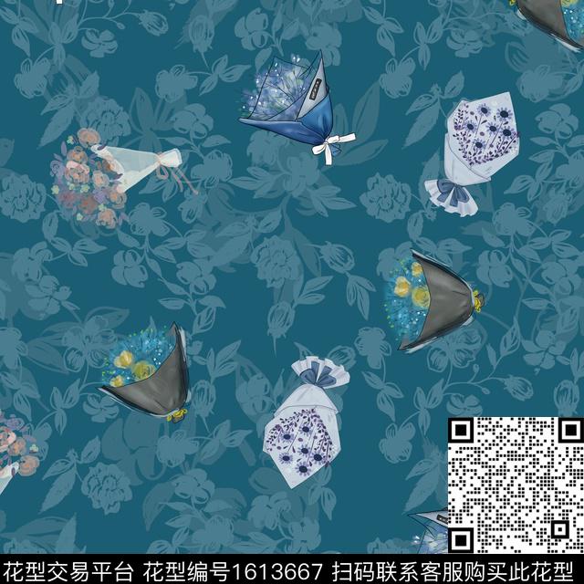 花卉剪影花束数码印花华亿平台下载（图片编号: 1613667） - 瓦栏（Walan）