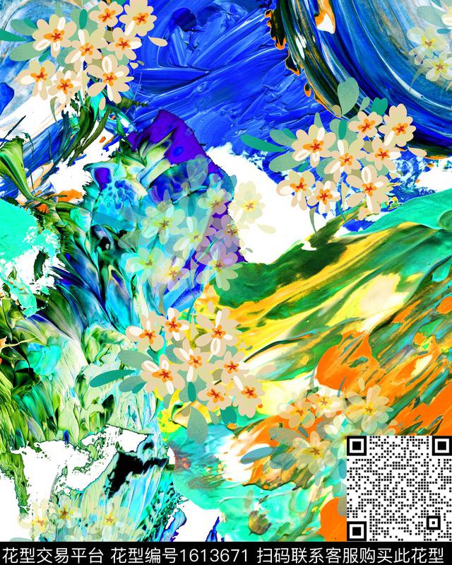 晕染肌理花卉油画华亿平台数码印花华亿平台下载（图片编号: 1613671） - 瓦栏（Walan）