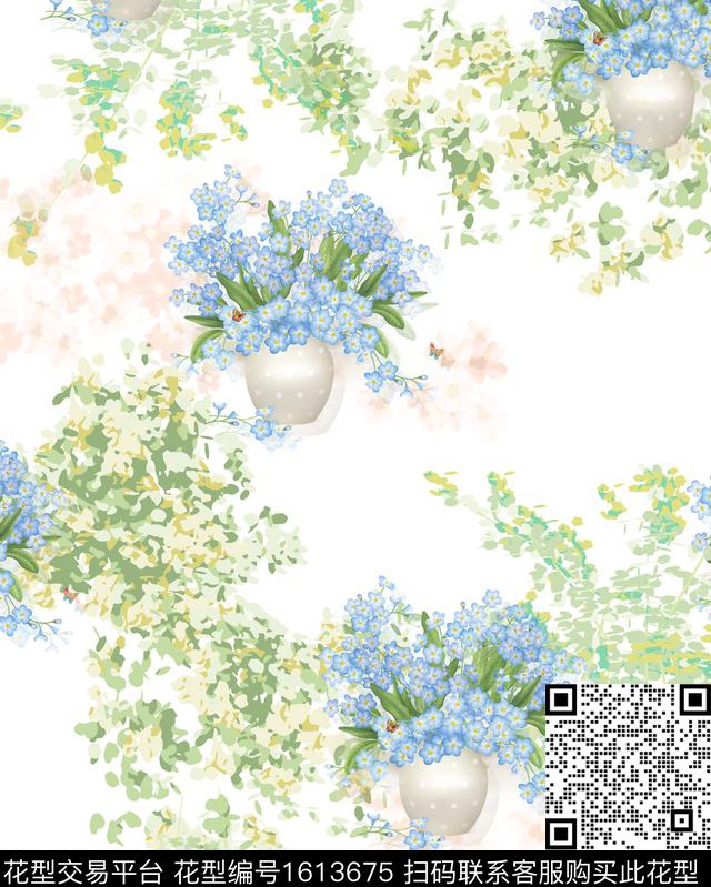 花瓶花卉小清新数码印花华亿平台下载（图片编号: 1613675） - 瓦栏（Walan）