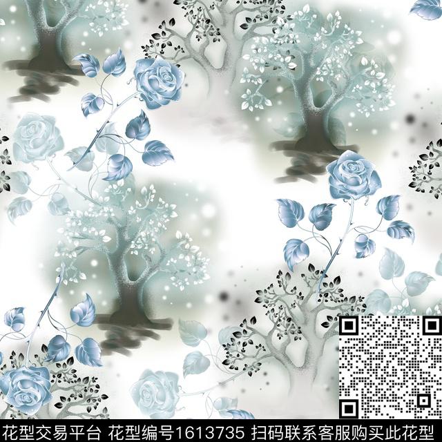 趣味晕染肌理玫瑰花数码印花华亿平台下载（图片编号: 1613735） - 瓦栏（Walan）