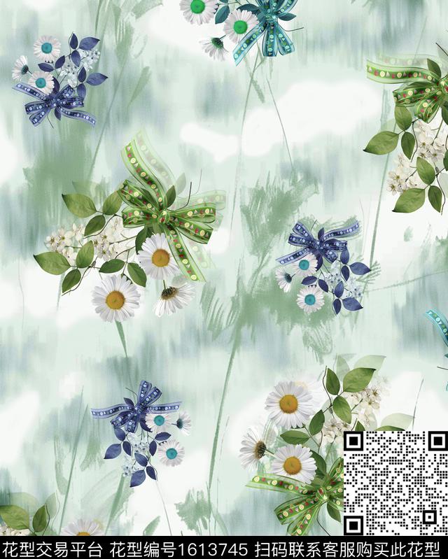 花卉模糊底纹小雏菊数码印花华亿平台下载（图片编号: 1613745） - 瓦栏（Walan）