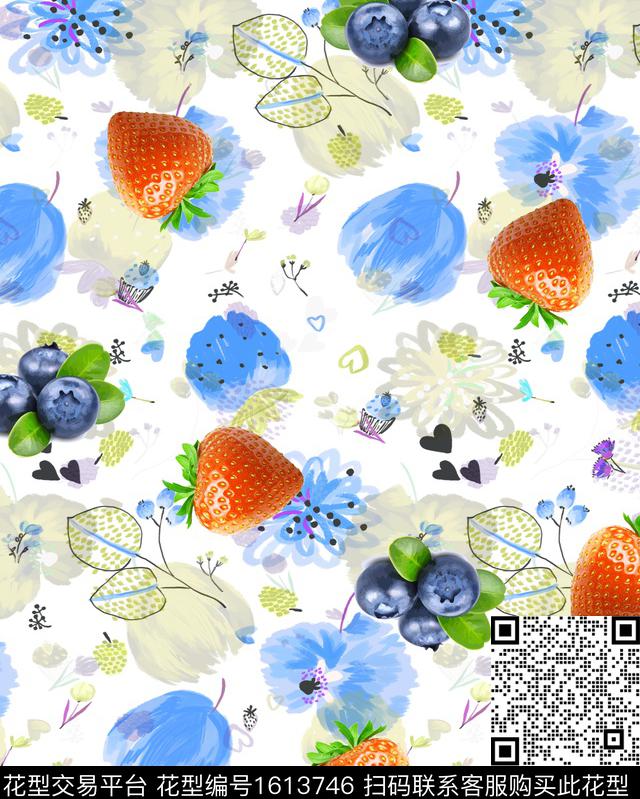 晕染肌理水彩花卉水果数码印花华亿平台下载（图片编号: 1613746） - 瓦栏（Walan）