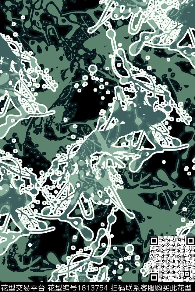 抽象涂鸦波点数码印花华亿平台下载（图片编号: 1613754） - 瓦栏（Walan）