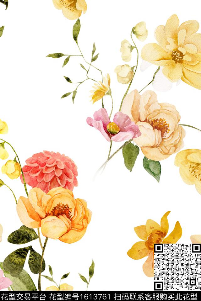 清爽底花卉花卉数码印花华亿平台下载（图片编号: 1613761） - 瓦栏（Walan）