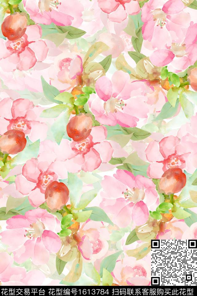 花卉水彩花卉绿植树叶数码印花华亿平台下载（图片编号: 1613784） - 瓦栏（Walan）