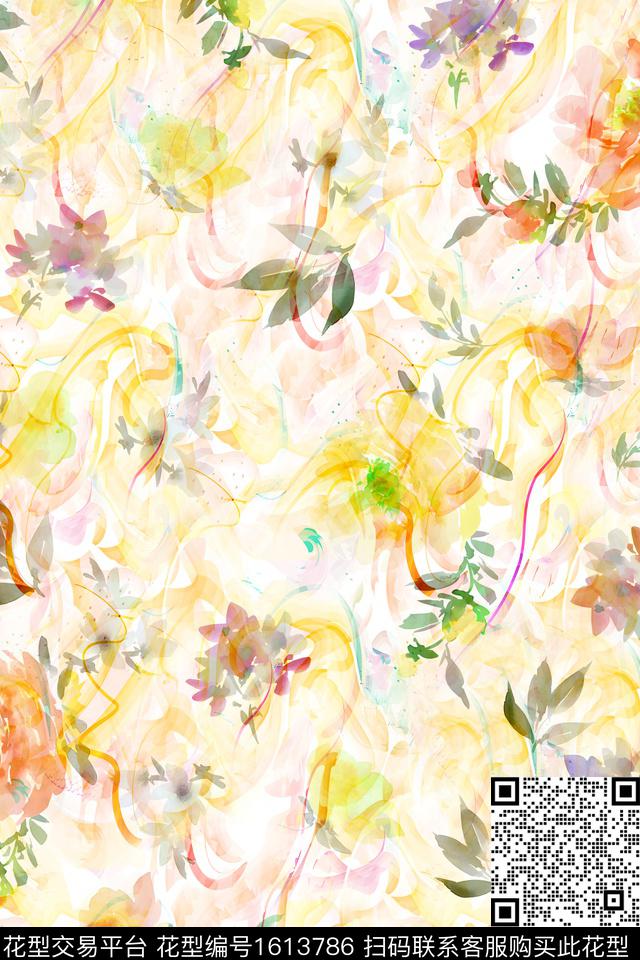 花卉朦胧花卉渐变数码印花华亿平台下载（图片编号: 1613786） - 瓦栏（Walan）