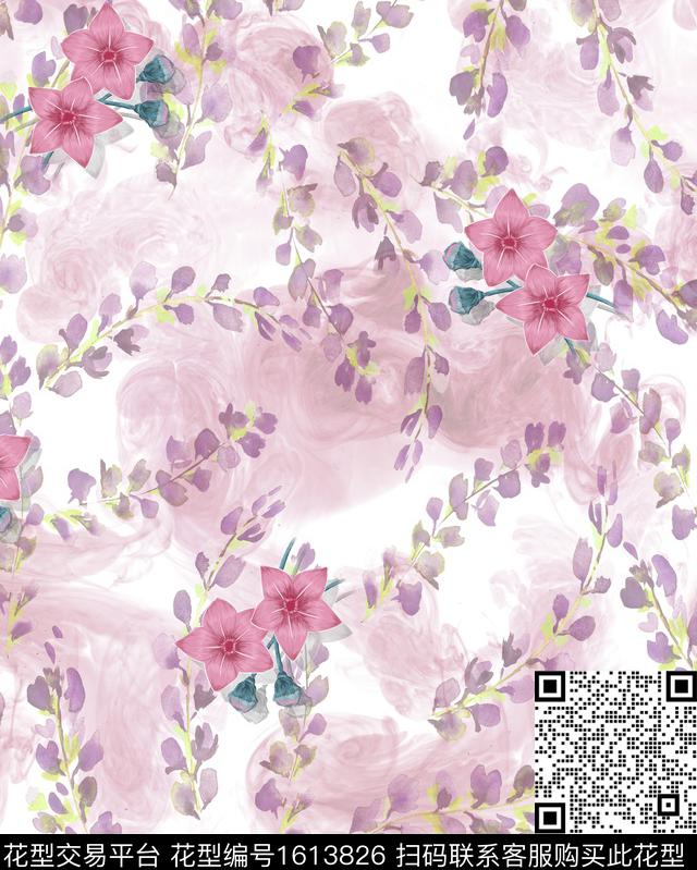 花卉水彩花卉底纹数码印花华亿平台下载（图片编号: 1613826） - 瓦栏（Walan）