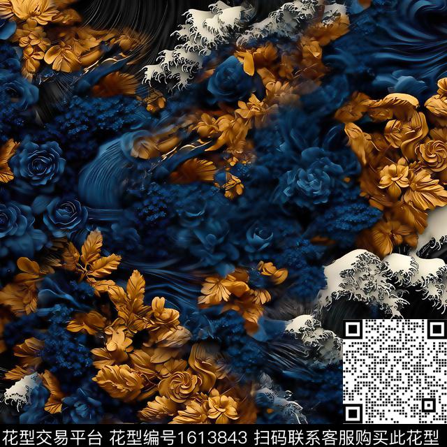 浪花花卉中老年数码印花华亿平台下载（图片编号: 1613843） - 瓦栏（Walan）