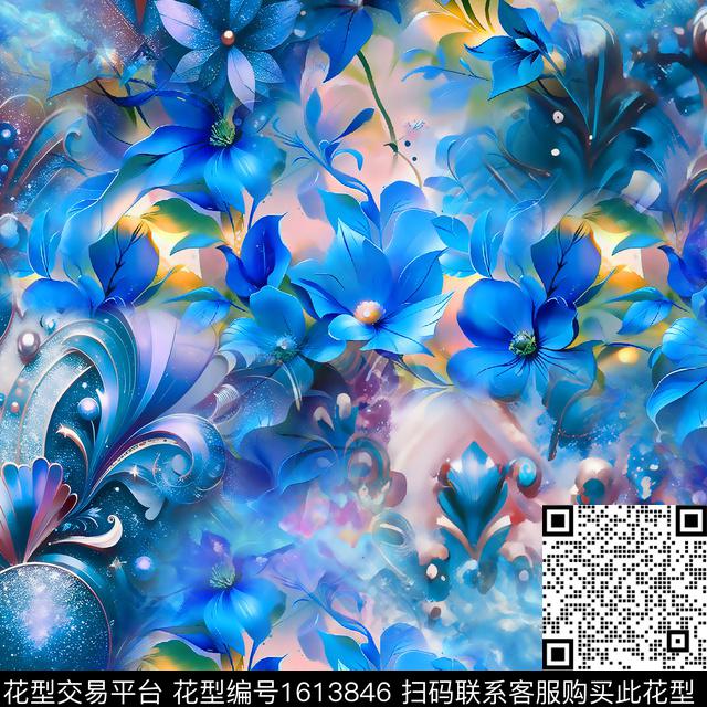 花卉珠宝宝石炫彩数码印花华亿平台下载（图片编号: 1613846） - 瓦栏（Walan）