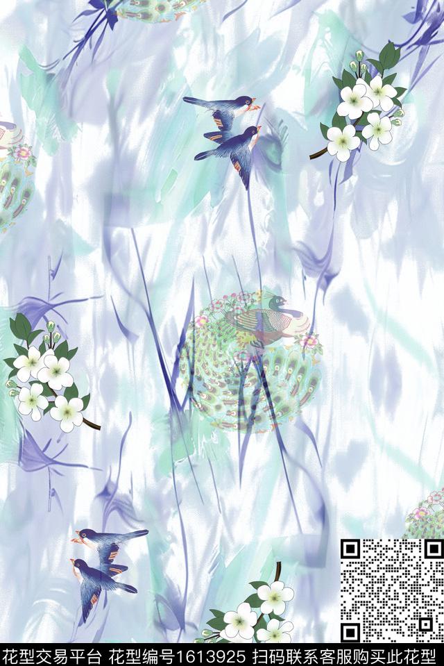 晕染肌理小碎花水彩花卉数码印花华亿平台下载（图片编号: 1613925） - 瓦栏（Walan）