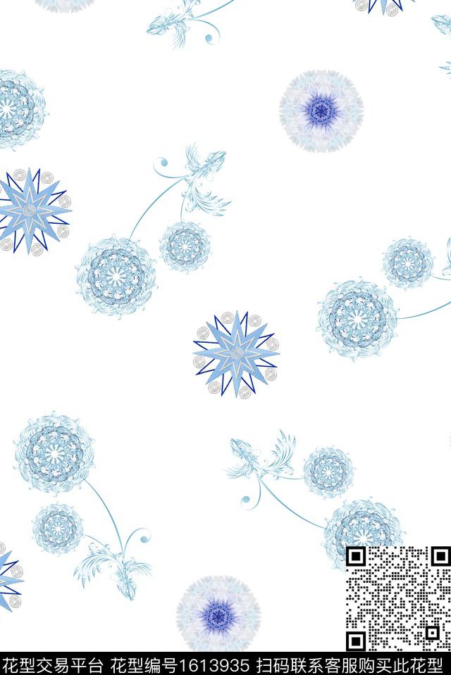 小清新蒲公英清爽底花卉数码印花华亿平台下载（图片编号: 1613935） - 瓦栏（Walan）