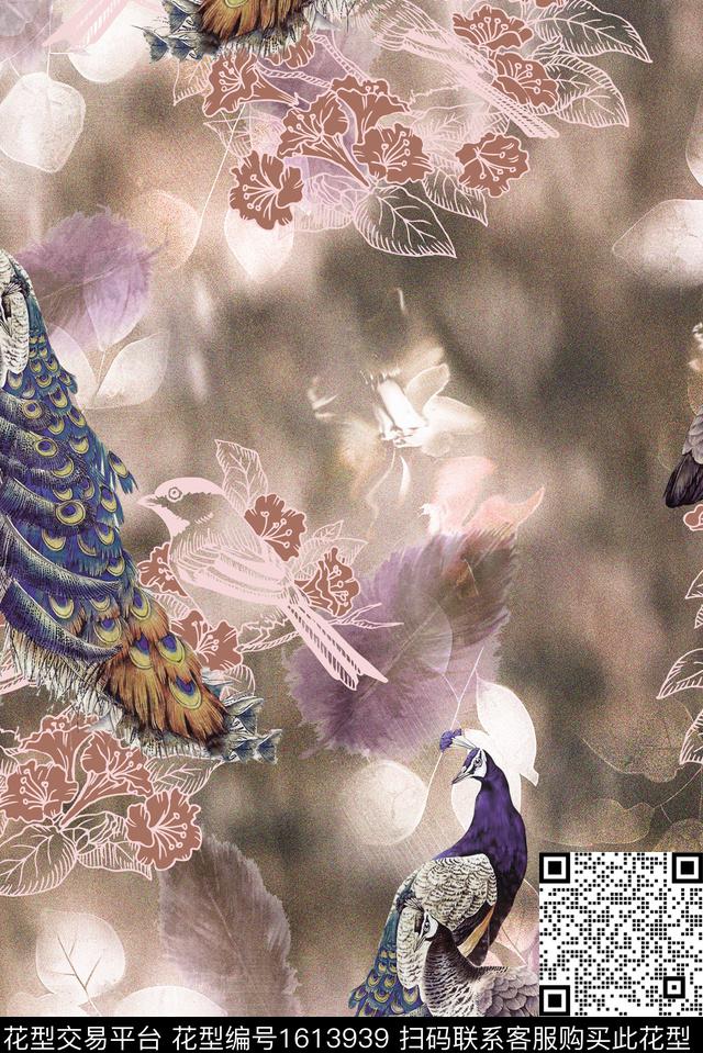 晕染肌理孔雀羽毛数码印花华亿平台下载（图片编号: 1613939） - 瓦栏（Walan）