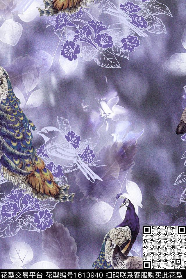 晕染肌理孔雀羽毛数码印花华亿平台下载（图片编号: 1613940） - 瓦栏（Walan）