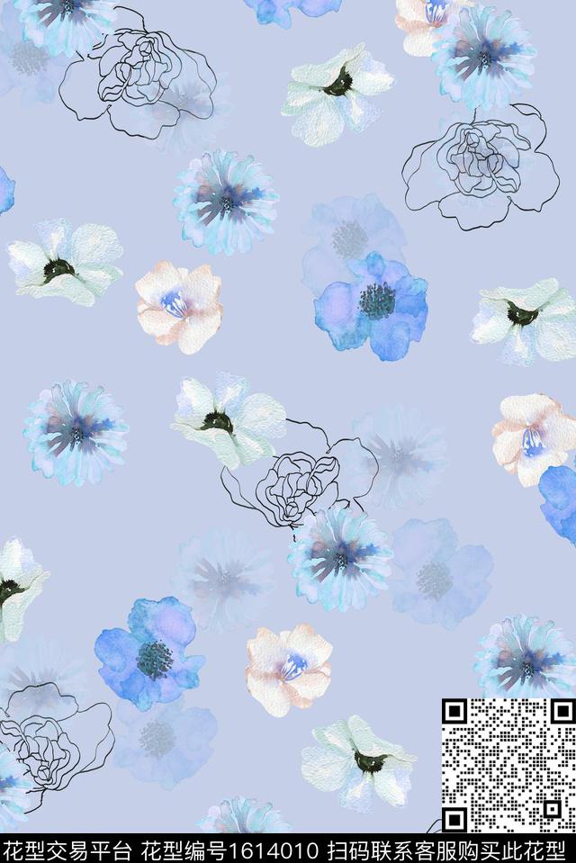 小清新小碎花水彩花卉数码印花华亿平台下载（图片编号: 1614010） - 瓦栏（Walan）