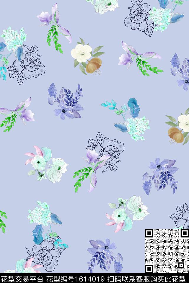 小清新小碎花水彩花卉数码印花华亿平台下载（图片编号: 1614019） - 瓦栏（Walan）