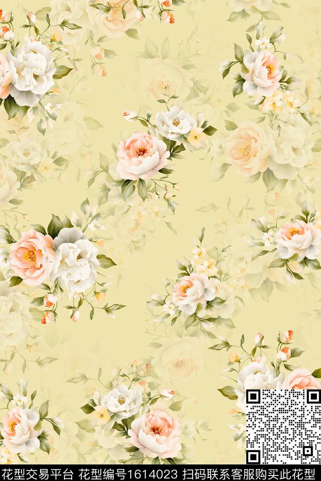 影花花卉手绘数码印花华亿平台下载（图片编号: 1614023） - 瓦栏（Walan）